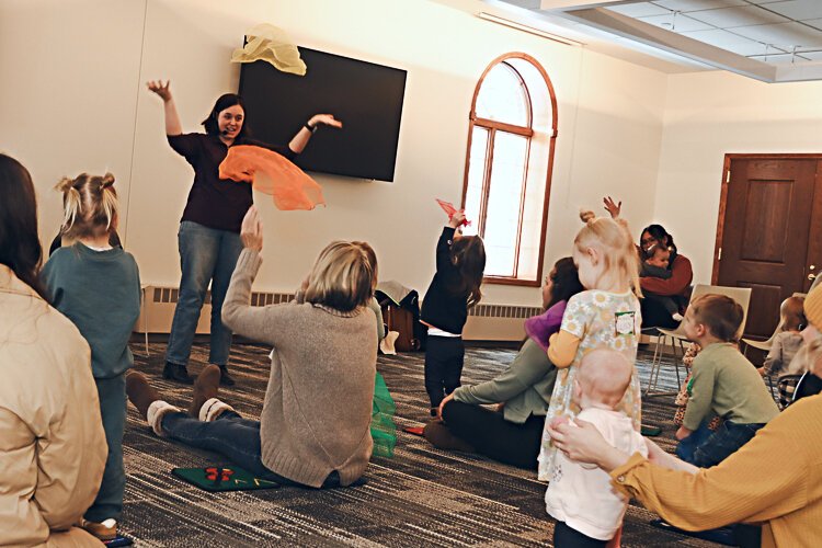 Rachel Groters, Kent District Library Youth Librarian leads the Storytime event at the Grandville Branch.