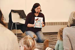 Rachel Groters, Kent District Library Youth Librarian leads the Storytime event at the Grandville Branch.