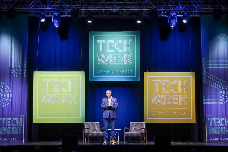 President and CEO of The Right Place Randy Thelen welcomes Tech Week Grand Rapids attendees. 