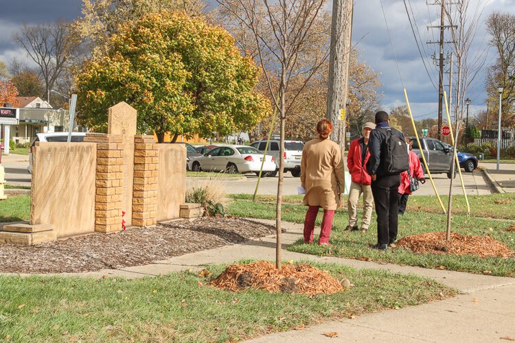 Young, freshly-planted red bud trees dot Wyoming Park Veterans’ Memorial.