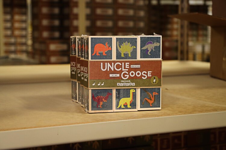 Just one of the many popular products that line Uncle Goose's spacious factory.