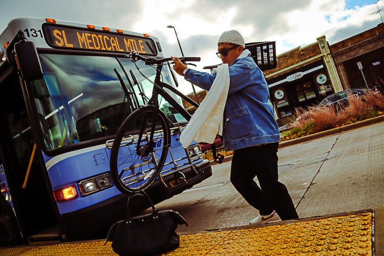 Loading one's bike on and off The Rapid's rack is a snap. 